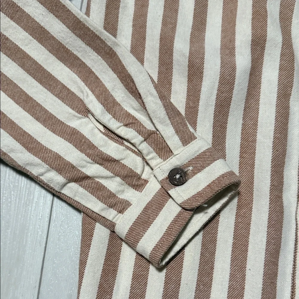 Rylee & Cru Striped Brown & Cream Boys Button-Up Shirt Long Sleeve  size 12-14y